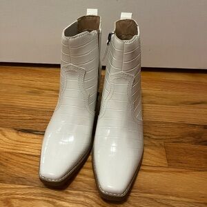 Women’s White Snakeskin Booties